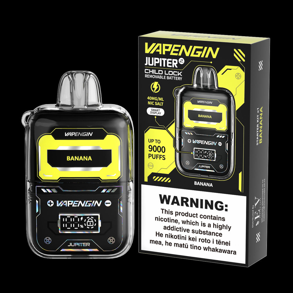 Vapengin Jupiter 2.0 Pod System (Child Lock) 40MG Nicotine Salt 9000 Puffs - STARTER KIT - Banana